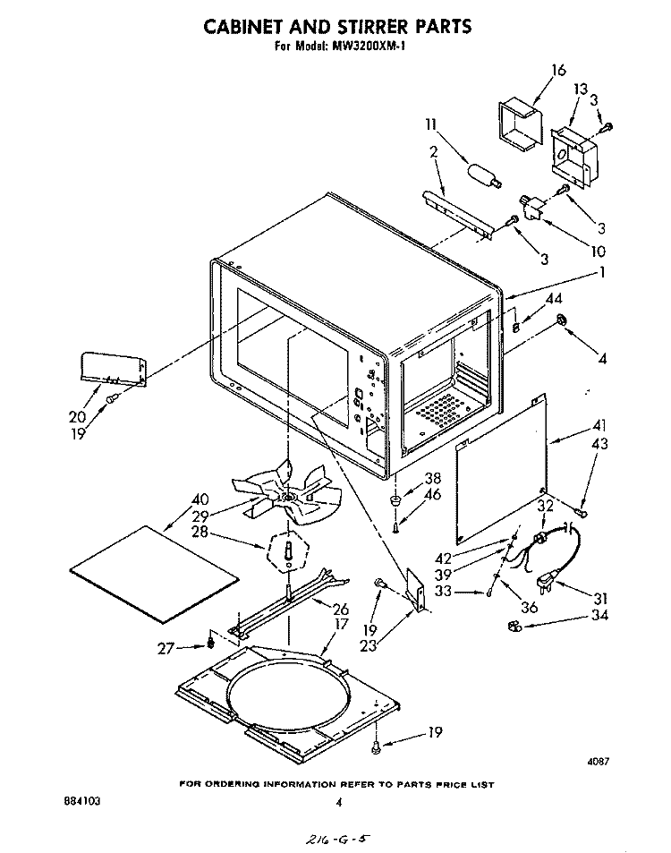 CABINET AND STIRRER Diagram and Parts List for MW3200XM1  Whirlpool Microwave