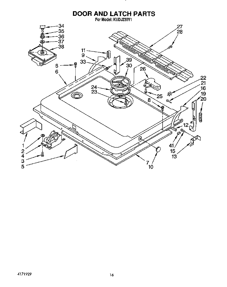 DOOR AND LATCH Diagram and Parts List for KUDJ230Y1  KitchenAid Dishwasher
