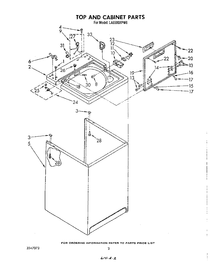 TOP AND CABINET , LITERATURE AND OPTIONAL Diagram and Parts List for LA6500XPW6  Whirlpool Washer