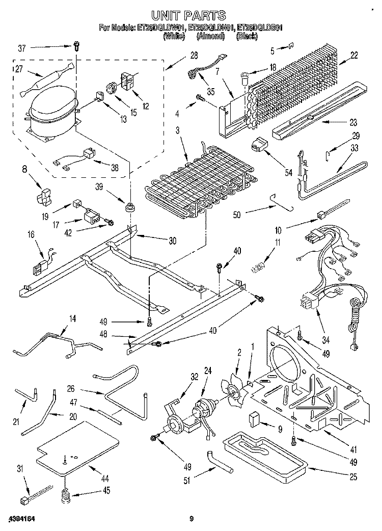 UNIT Diagram and Parts List for ET25DQLDN01  Whirlpool Refrigerator