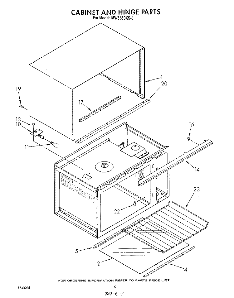 CABINET AND HINGE Diagram and Parts List for MW8650XS3  Whirlpool Microwave
