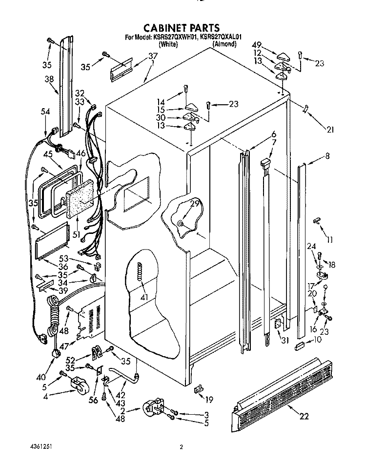 CABINET Diagram and Parts List for KSRS27QXWH01  KitchenAid Refrigerator