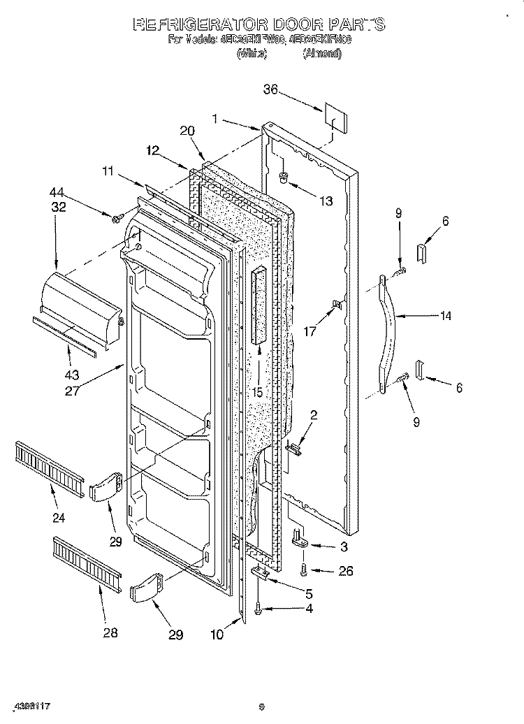REFRIGERATOR DOOR Diagram and Parts List for 4ED20ZKIFW00  Whirlpool Refrigerator