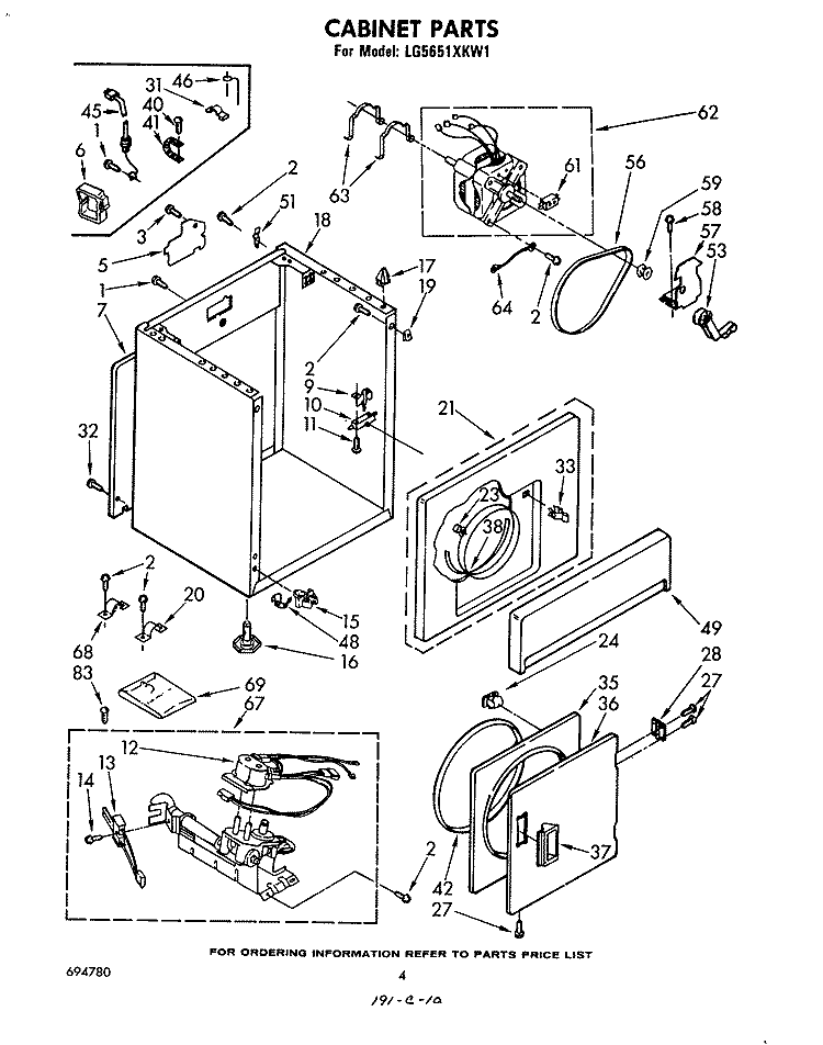 CABINET Diagram and Parts List for LG5651XKW1  Whirlpool Dryer