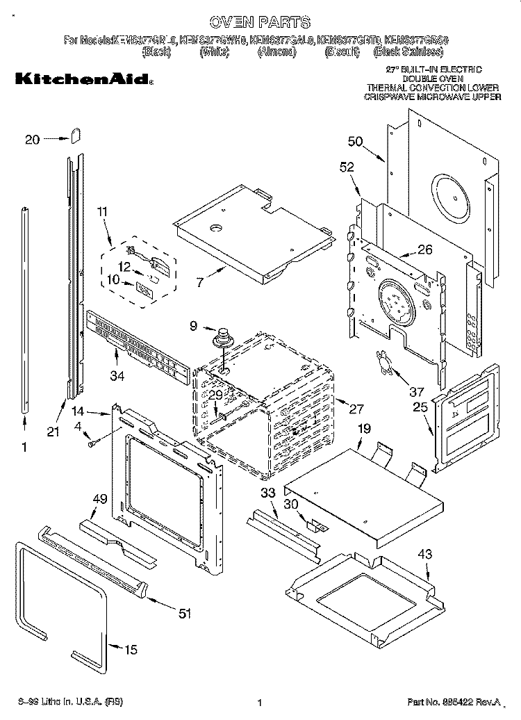 OVEN Diagram and Parts List for KEMS377GAL0  KitchenAid Microwave Oven Combo