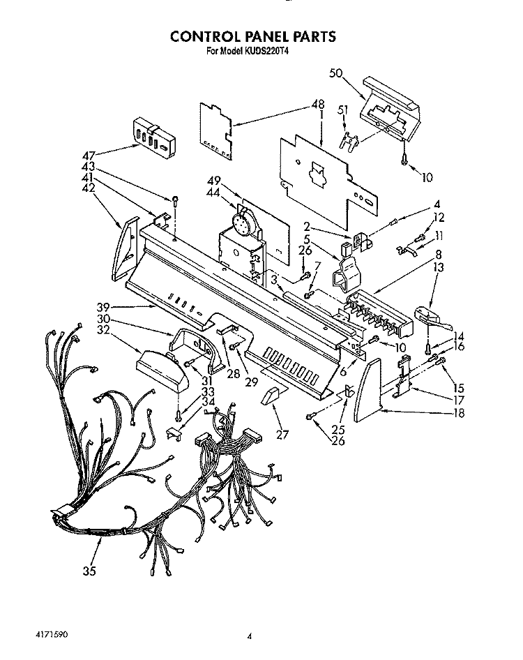 CONTROL PANEL, LIT/OPTIONAL Diagram and Parts List for KUDS220T4  KitchenAid Dishwasher