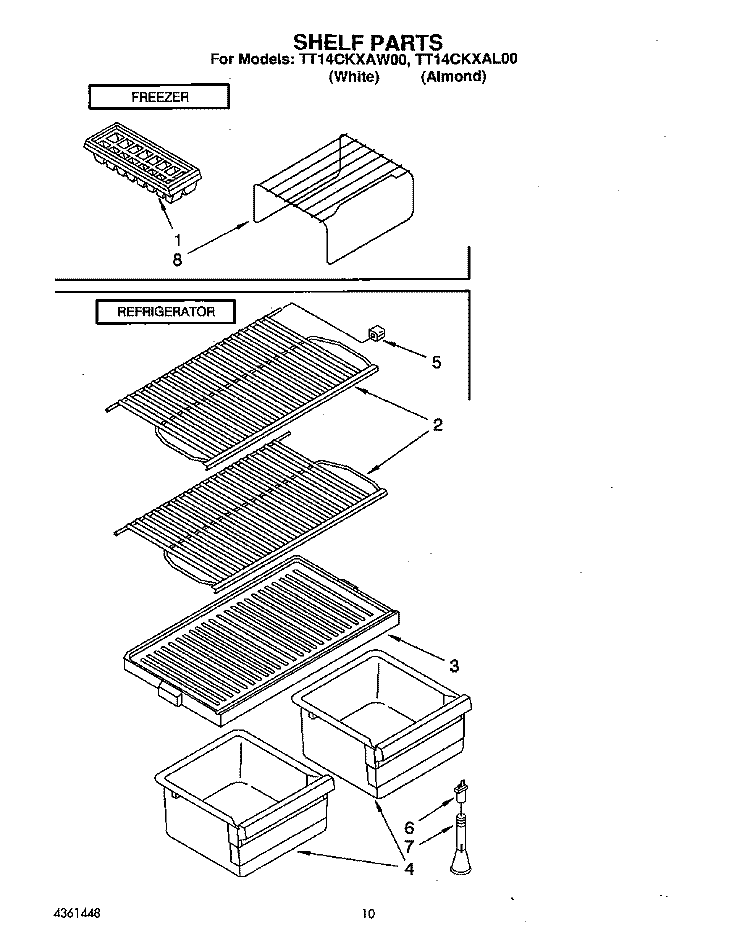 SHELF Diagram and Parts List for TT14CKXAW00  Estate Refrigerator