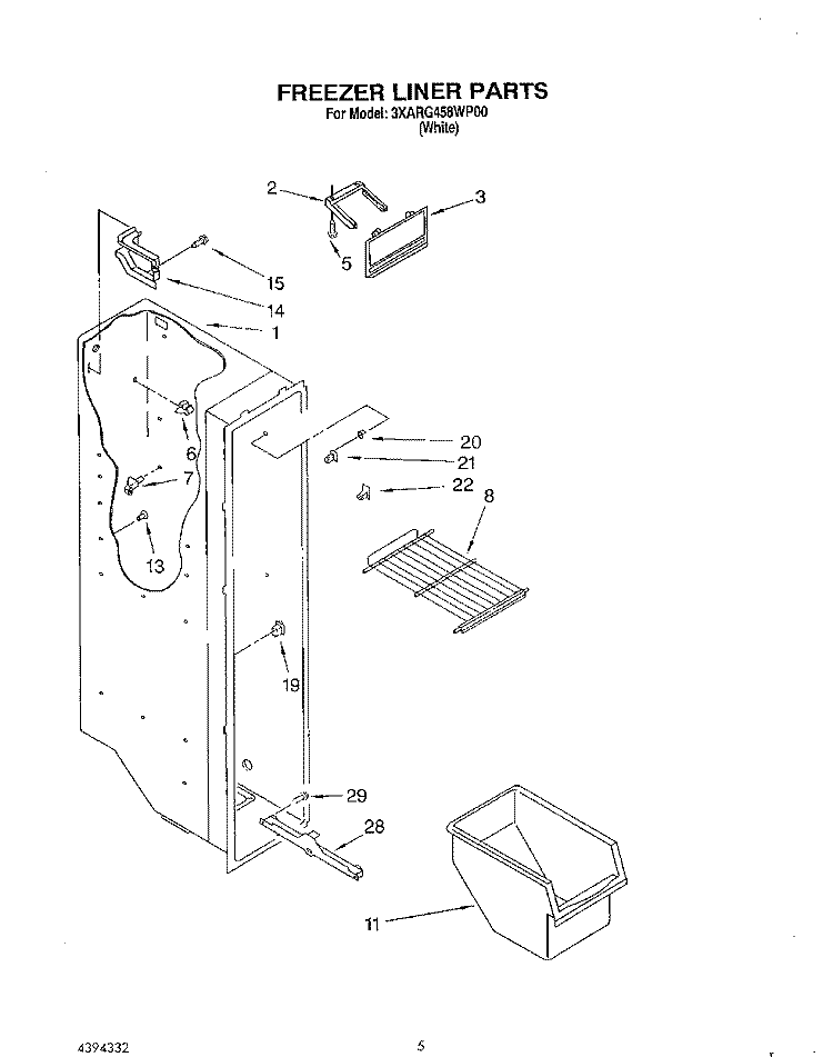 FREEZER LINER Diagram and Parts List for 3XARG458WP00  Whirlpool Refrigerator