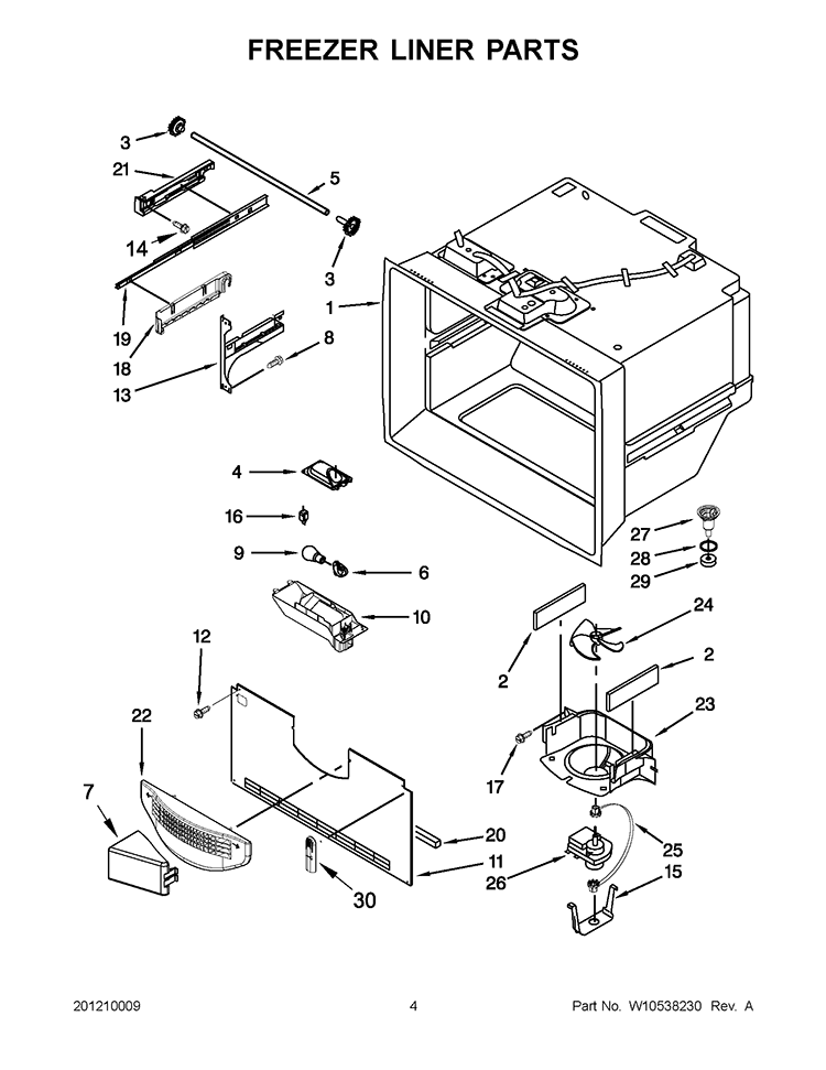 FREEZER LINER PARTS Diagram and Parts List for KFCO22EVBL5  KitchenAid Refrigerator