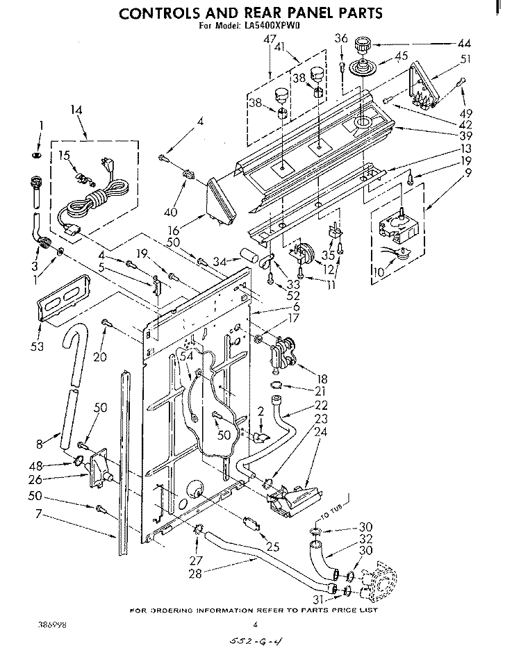 CONTROLS AND REAR Diagram and Parts List for LA5400XPW0  Whirlpool Washer