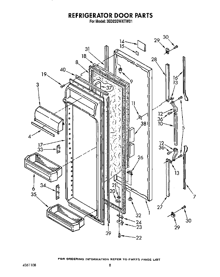 REFRIGERATOR DOOR Diagram and Parts List for 3ED22DWXTN01  Whirlpool Refrigerator