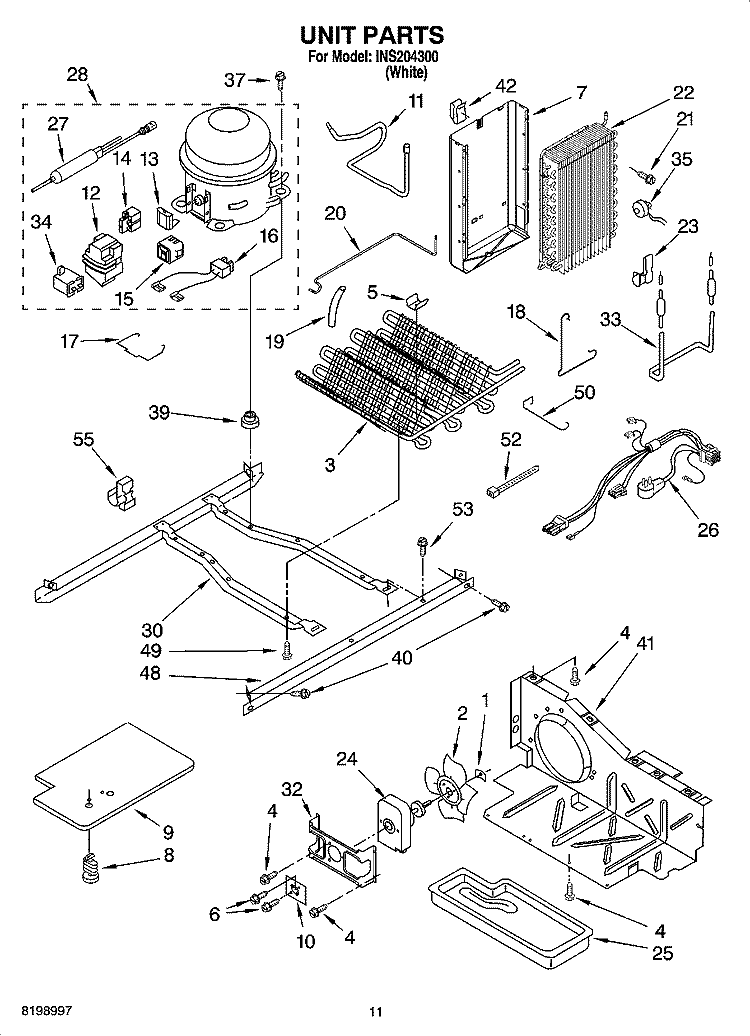 UNIT PARTS Diagram and Parts List for INS204300  Inglis Refrigerator