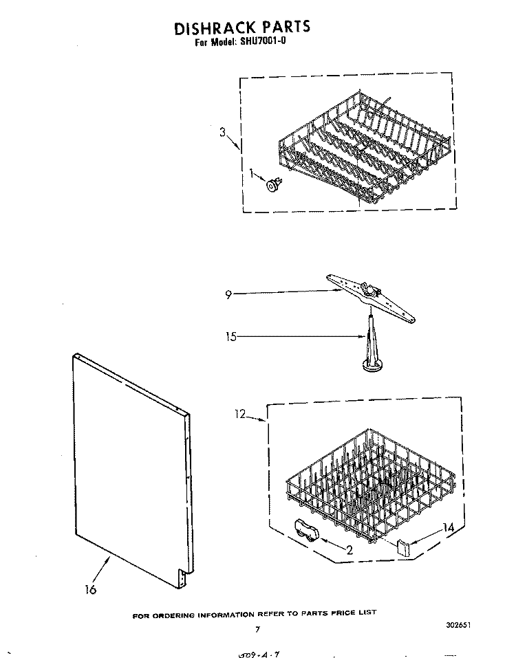DISHRACK Diagram and Parts List for SHU70010  Whirlpool Dishwasher