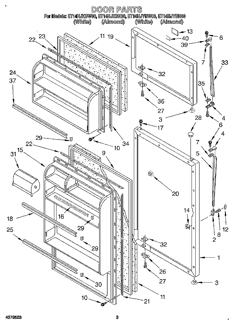 DOOR Diagram and Parts List for ET14HJYBW00  Whirlpool Refrigerator