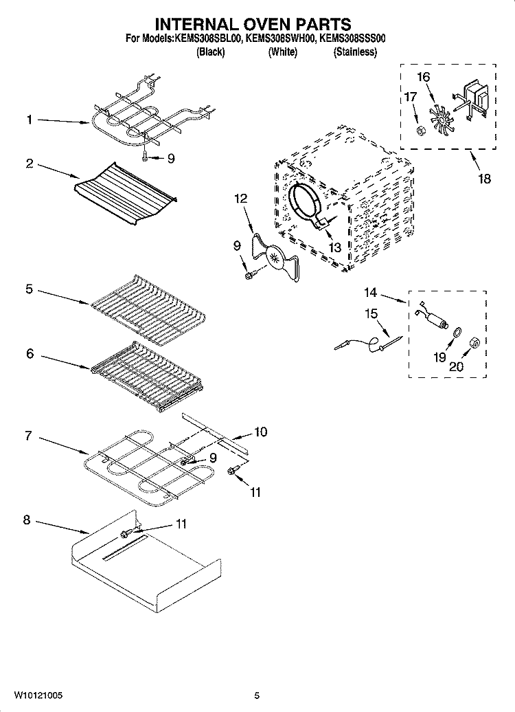INTERNAL OVEN PARTS Diagram and Parts List for KEMS308SSS00  KitchenAid Microwave Oven Combo
