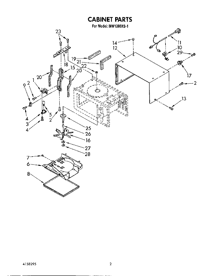CABINET Diagram and Parts List for MW1200XS1  Whirlpool Microwave