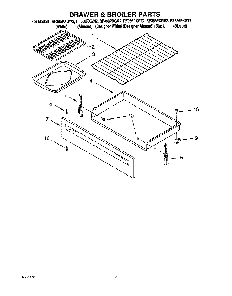DRAWER & BROILER, OPTIONAL Diagram and Parts List for RF386PXGN2  Whirlpool Range