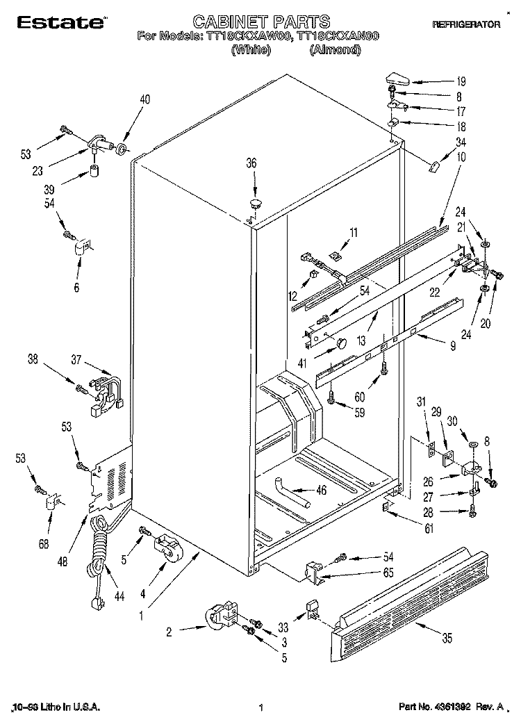 CABINET Diagram and Parts List for TT18CKXAN00  Whirlpool Refrigerator