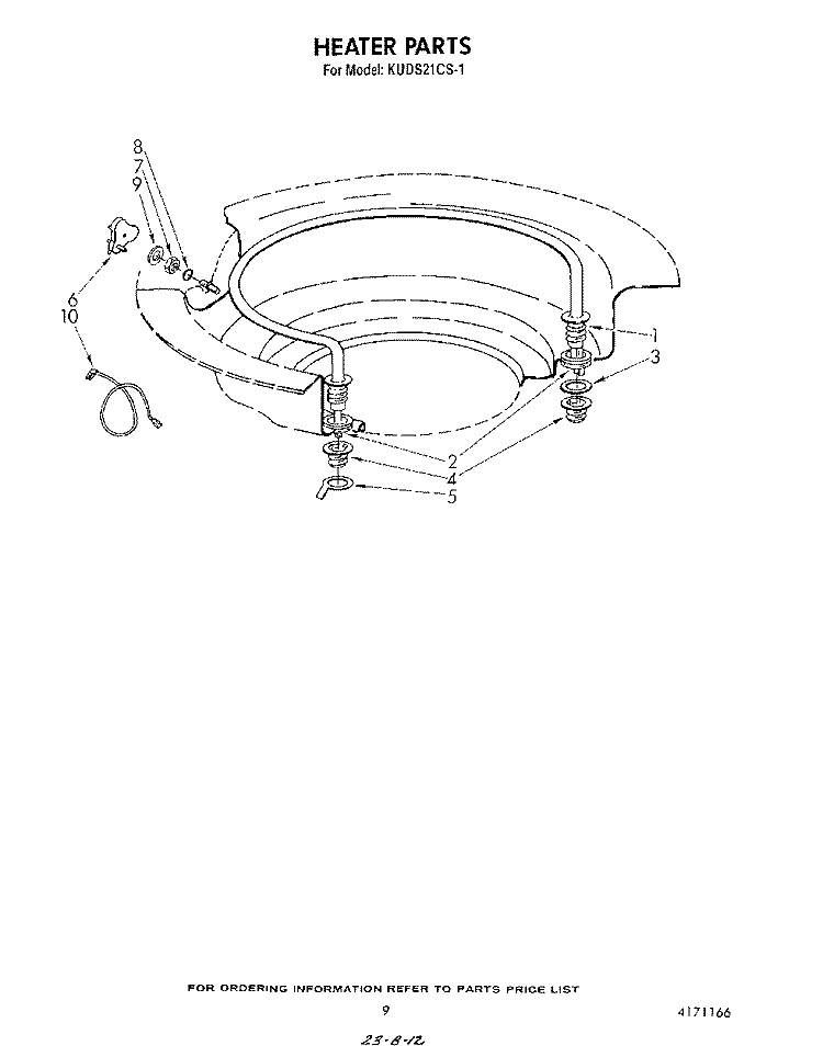 HEATER Diagram and Parts List for KUDC21CS1  KitchenAid Dishwasher