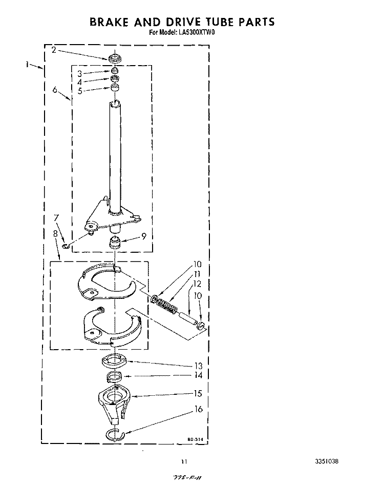 BRAKE AND DRIVE TUBE Diagram and Parts List for LA5300XTW0  Whirlpool Washer