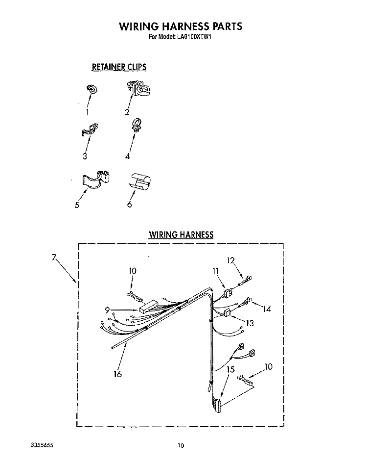 WIRING HARNESS Diagram and Parts List for LA9100XTF1  Whirlpool Washer