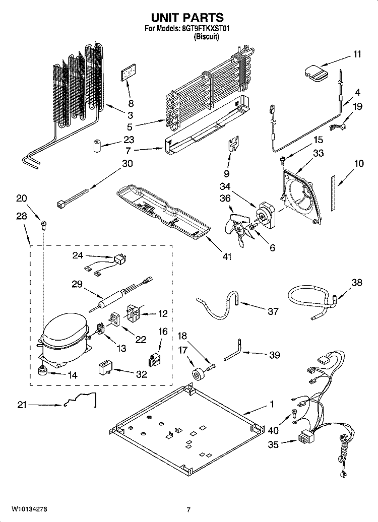 UNIT PARTS Diagram and Parts List for 8GT9FTKXST01  Whirlpool Refrigerator