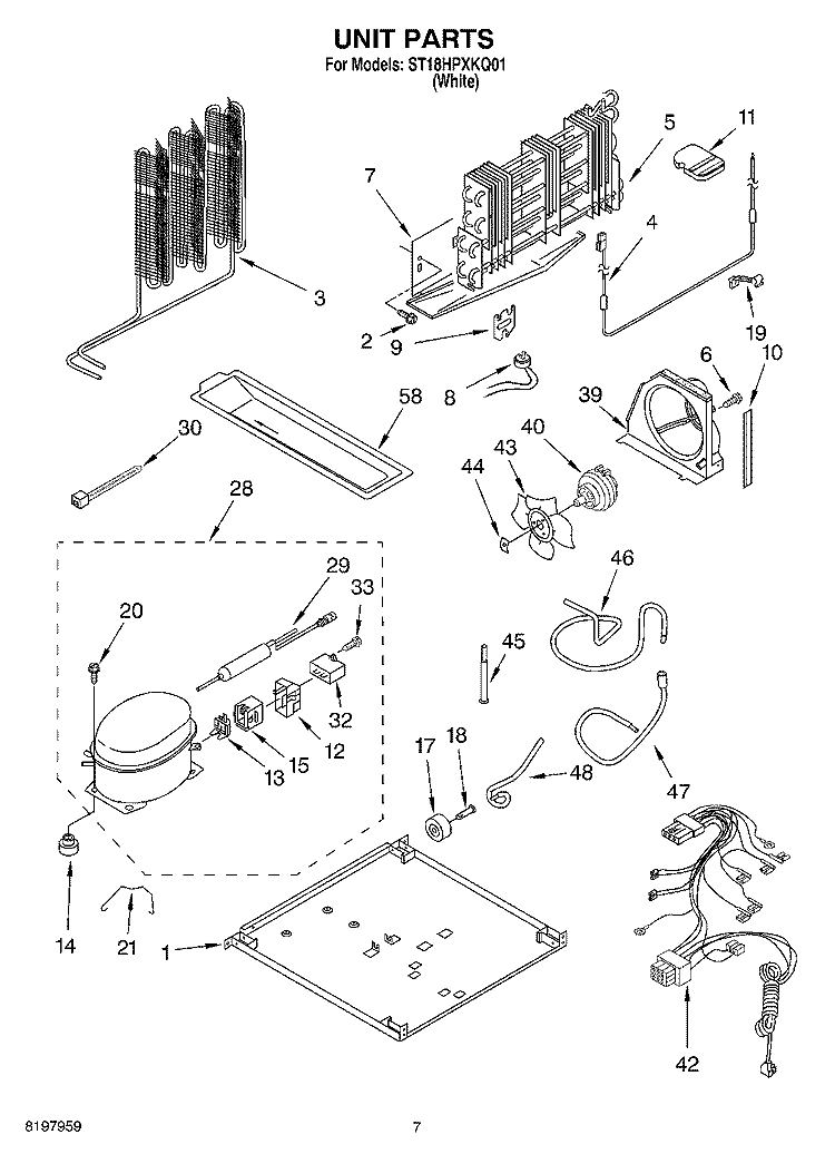 UNIT Diagram and Parts List for ST18HPXKQ01  Whirlpool Refrigerator