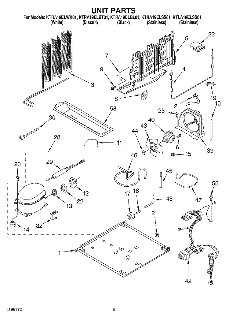 UNIT Diagram and Parts List for KTRA19ELWH01  KitchenAid Refrigerator