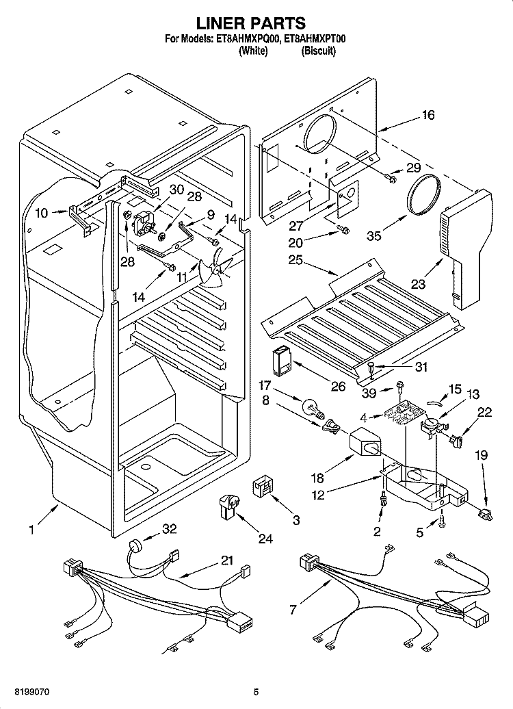 LINER PARTS Diagram and Parts List for ET8AHMXPQ00  Whirlpool Refrigerator