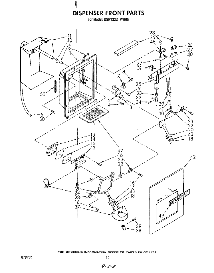 DISPENSER FRONT Diagram and Parts List for KSRT22DTWH00  KitchenAid Refrigerator