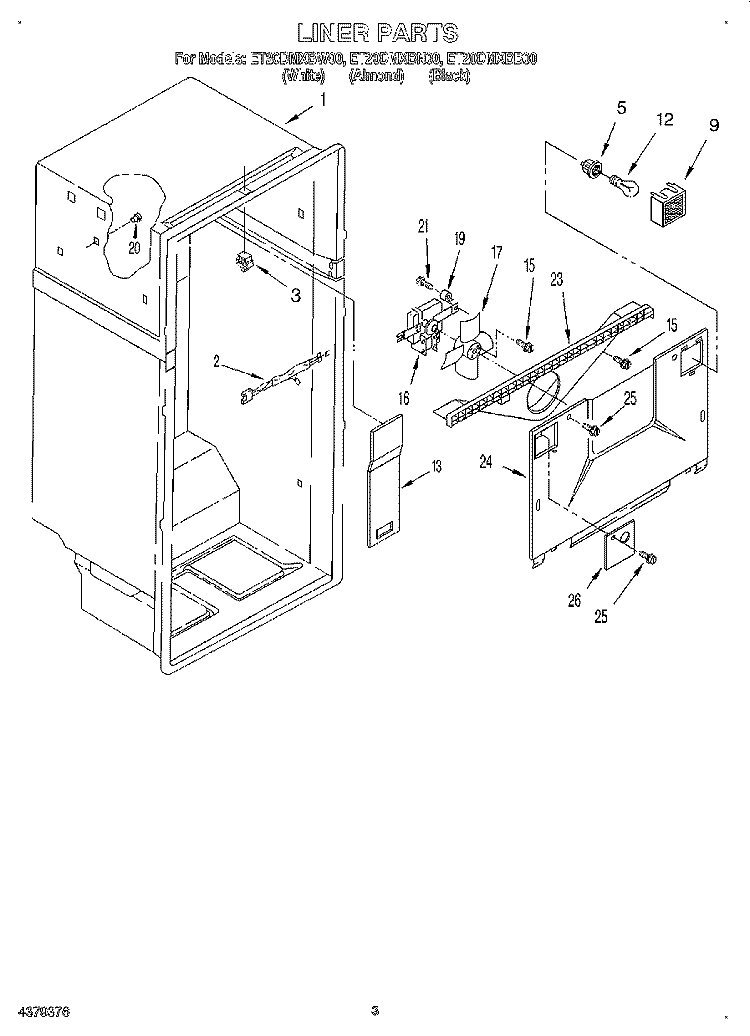 LINER Diagram and Parts List for ET20DMXBW00  Whirlpool Refrigerator