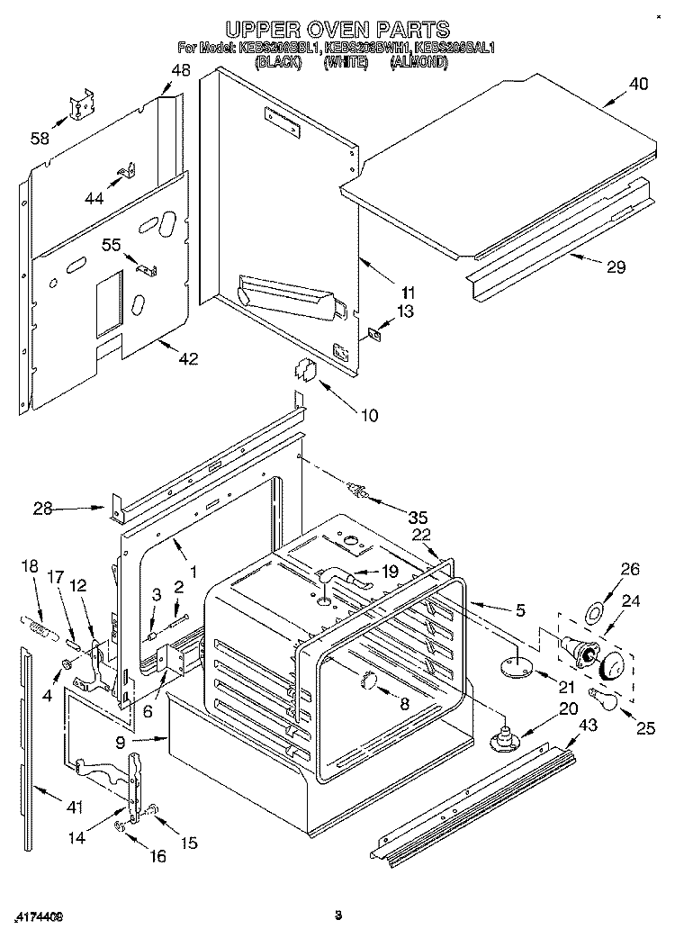 UPPER OVEN Diagram and Parts List for KEBS208BBL1  KitchenAid Wall Oven