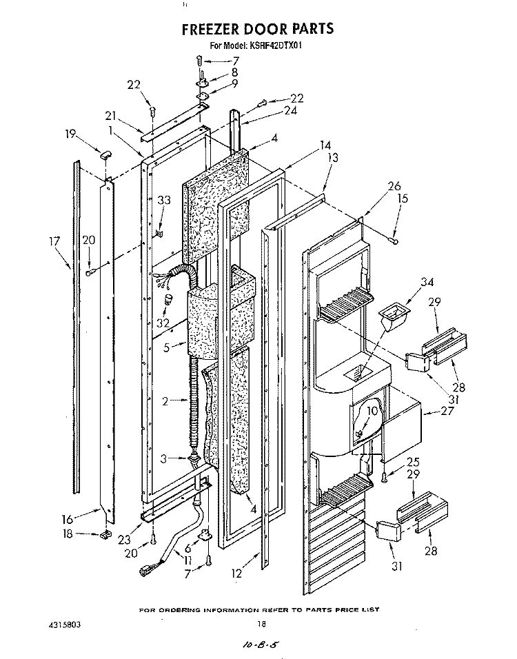 FREEZER DOOR Diagram and Parts List for KSRF42DTX01  KitchenAid Refrigerator