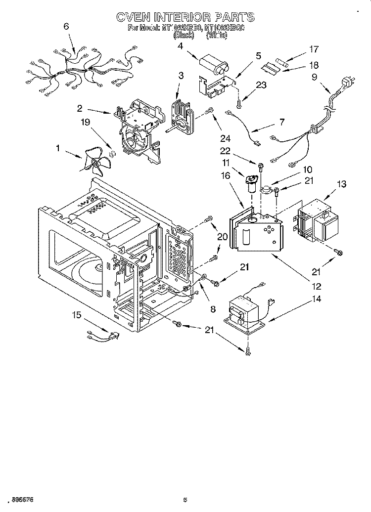OVEN INTERIOR, LITERATURE Diagram and Parts List for MT1066XBB0  Whirlpool Microwave