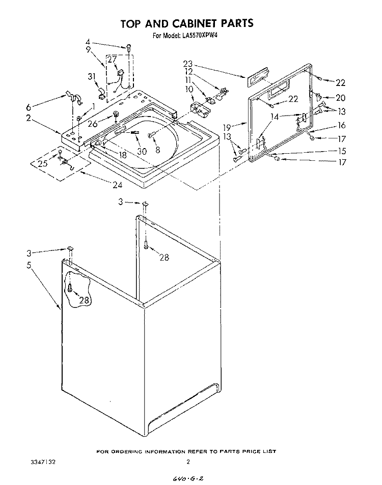 TOP AND CABINET, LITERATURE AND OPTIONAL Diagram and Parts List for LA5570XPW4  Whirlpool Washer