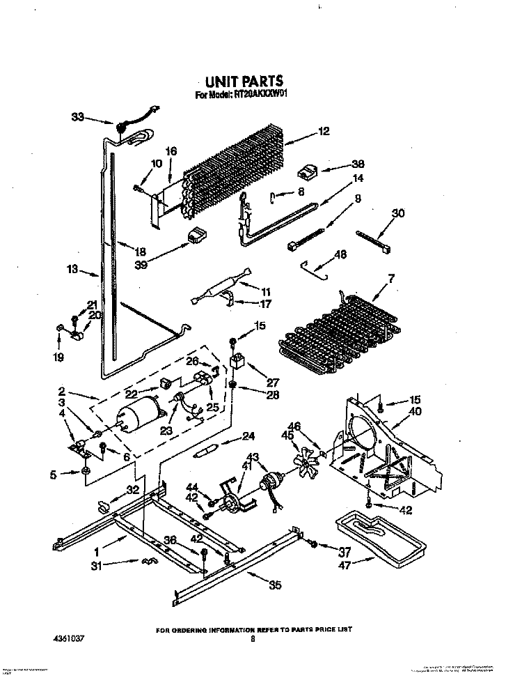 UNIT Diagram and Parts List for RT20AKXXW01  Roper Refrigerator