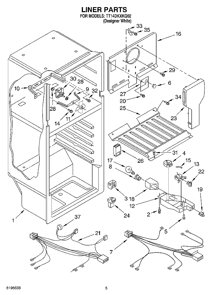 LINER PARTS Diagram and Parts List for TT14DKXKQ02  Estate Refrigerator