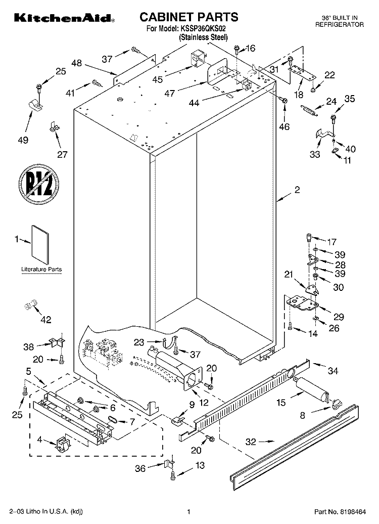 CABINET PARTS Diagram and Parts List for KSSP36QKS02  KitchenAid Refrigerator