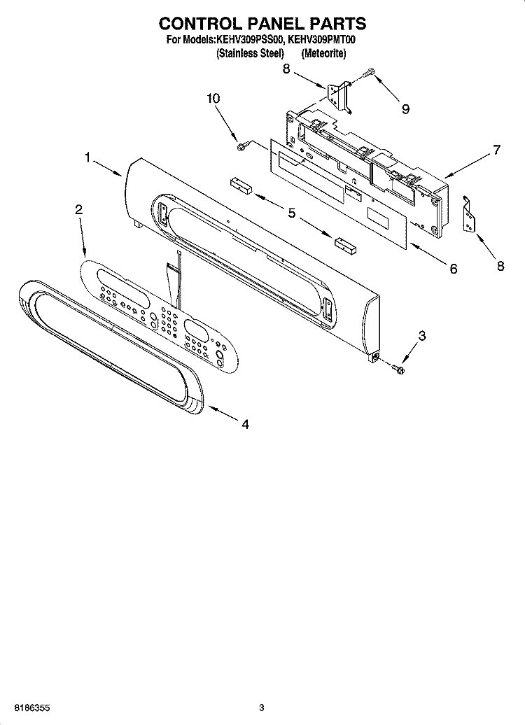 CONTROL PANEL PARTS Diagram and Parts List for KEHV309PMT00  KitchenAid Microwave Oven Combo