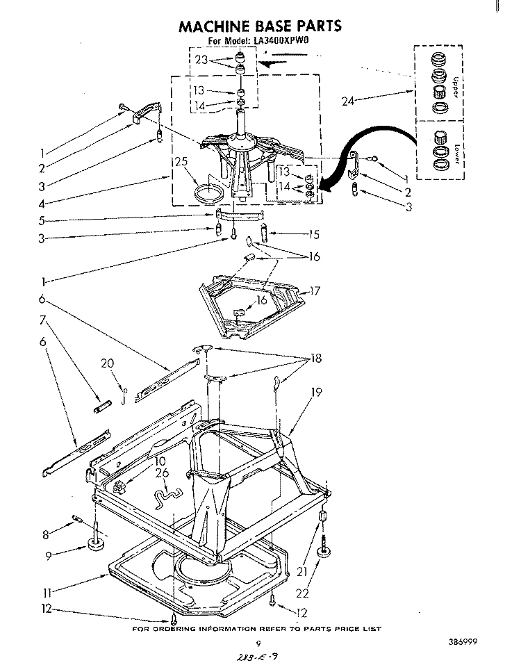 MACHINE BASE Diagram and Parts List for LA3400XPW0  Whirlpool Washer