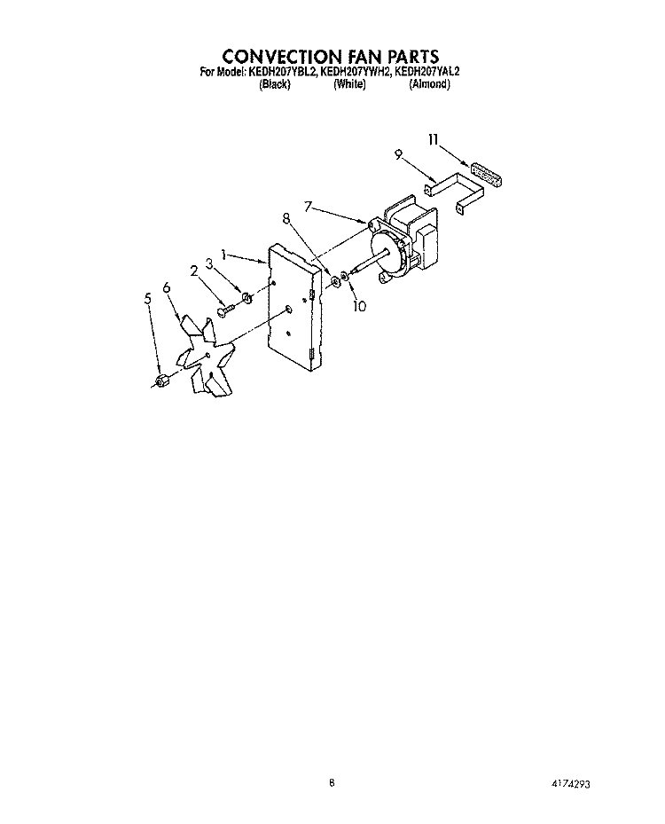 CONVECTION FAN Diagram and Parts List for KEDH207YBL2  KitchenAid Range
