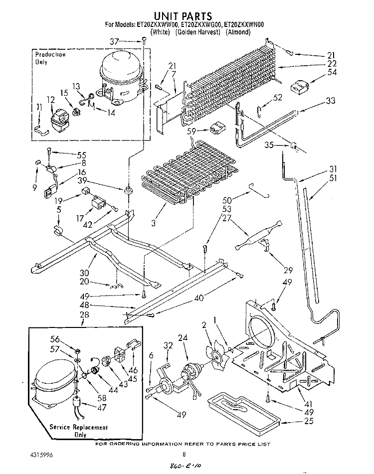 UNIT Diagram and Parts List for ET20ZKXWG00  Whirlpool Refrigerator