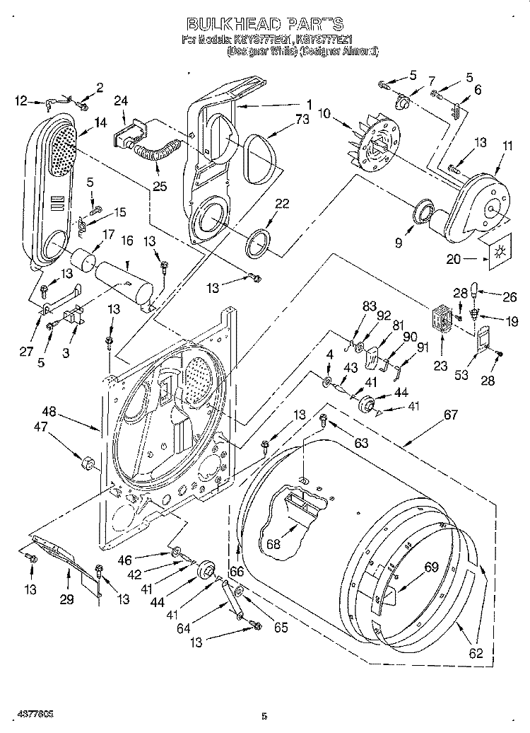 BULKHEAD Diagram and Parts List for KGYS777EZ1  KitchenAid Dryer