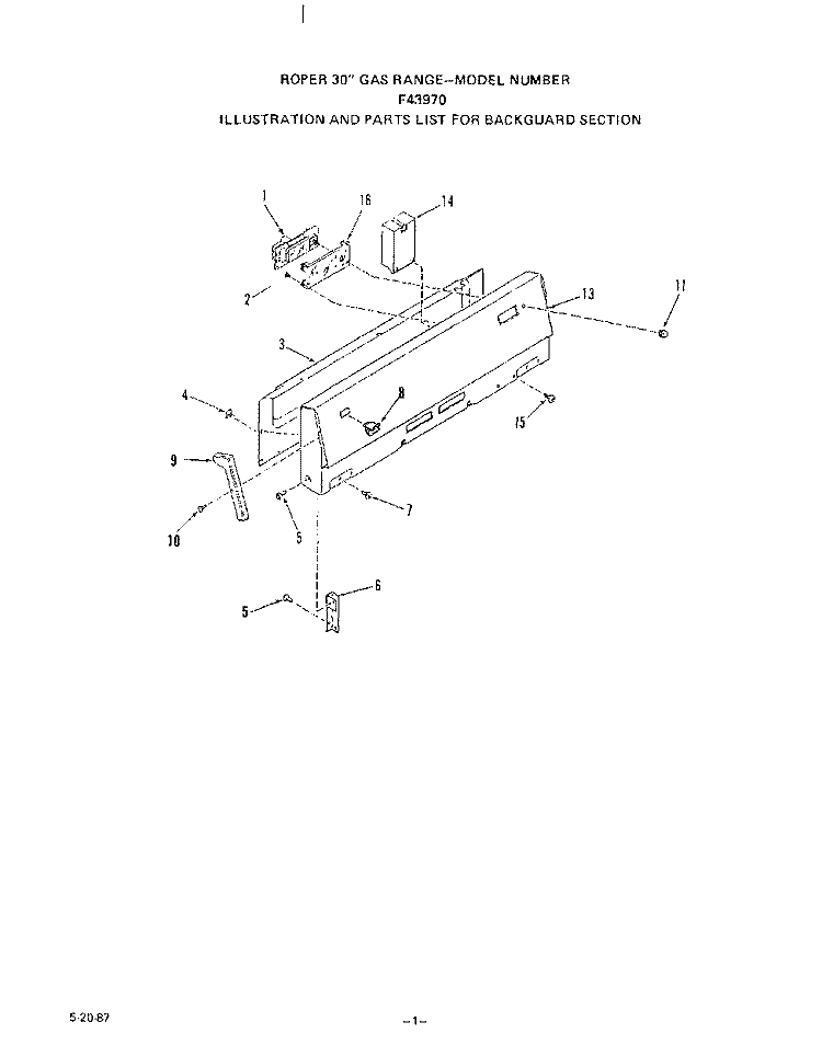 BACKGUARD Diagram and Parts List for F4397W0  Roper Range