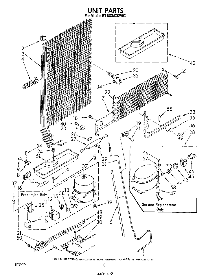 UNIT Diagram and Parts List for ET18XMXSW03  Whirlpool Refrigerator