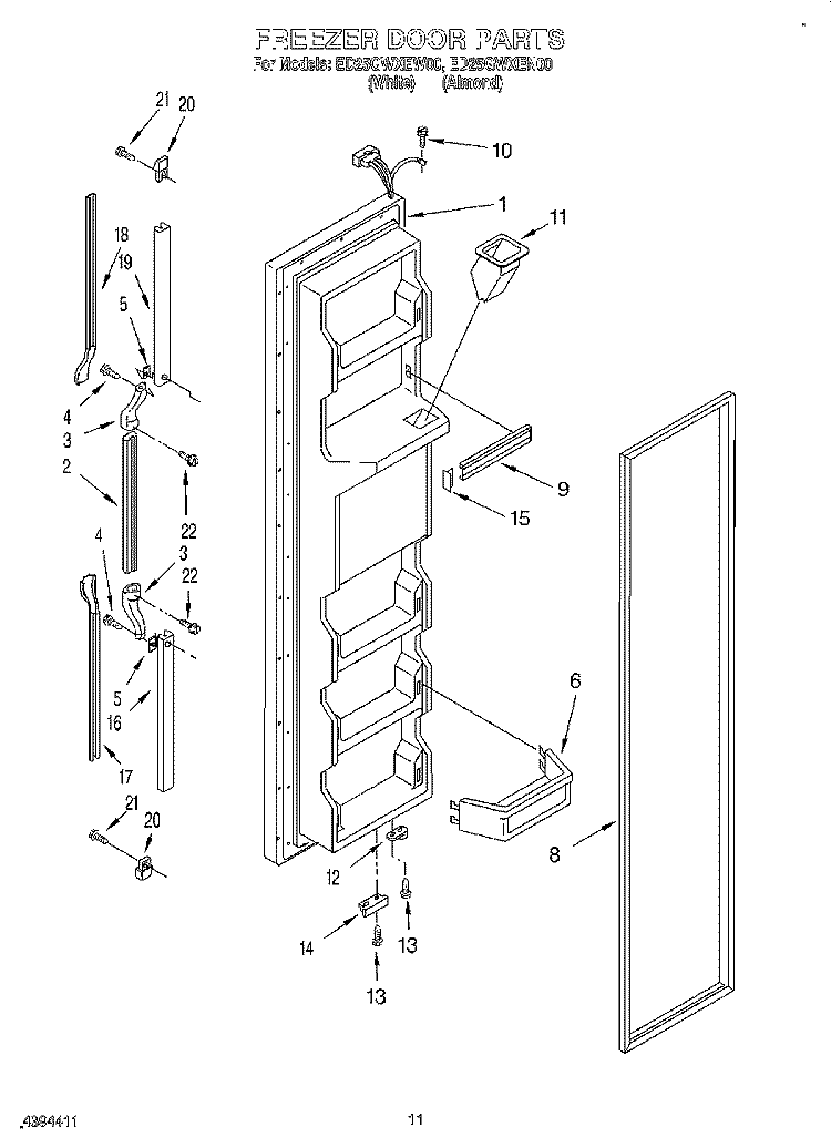 FREEZER DOOR Diagram and Parts List for ED25GWXEW00  Whirlpool Refrigerator