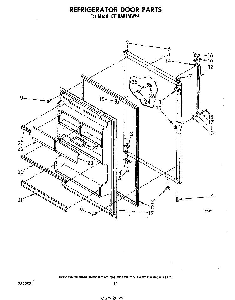 REFRIGERATOR DOOR , PARTS NOT ILLUS Diagram and Parts List for ET16AK1MWR1  Whirlpool Refrigerator