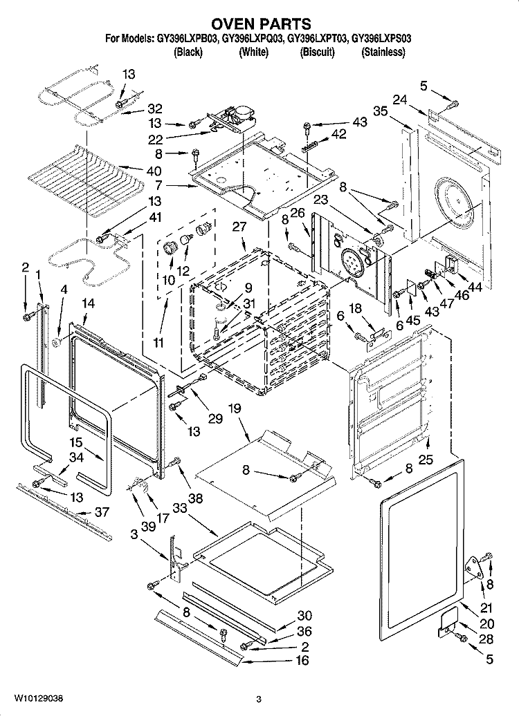 OVEN PARTS Diagram and Parts List for GY396LXPB03  Whirlpool Range
