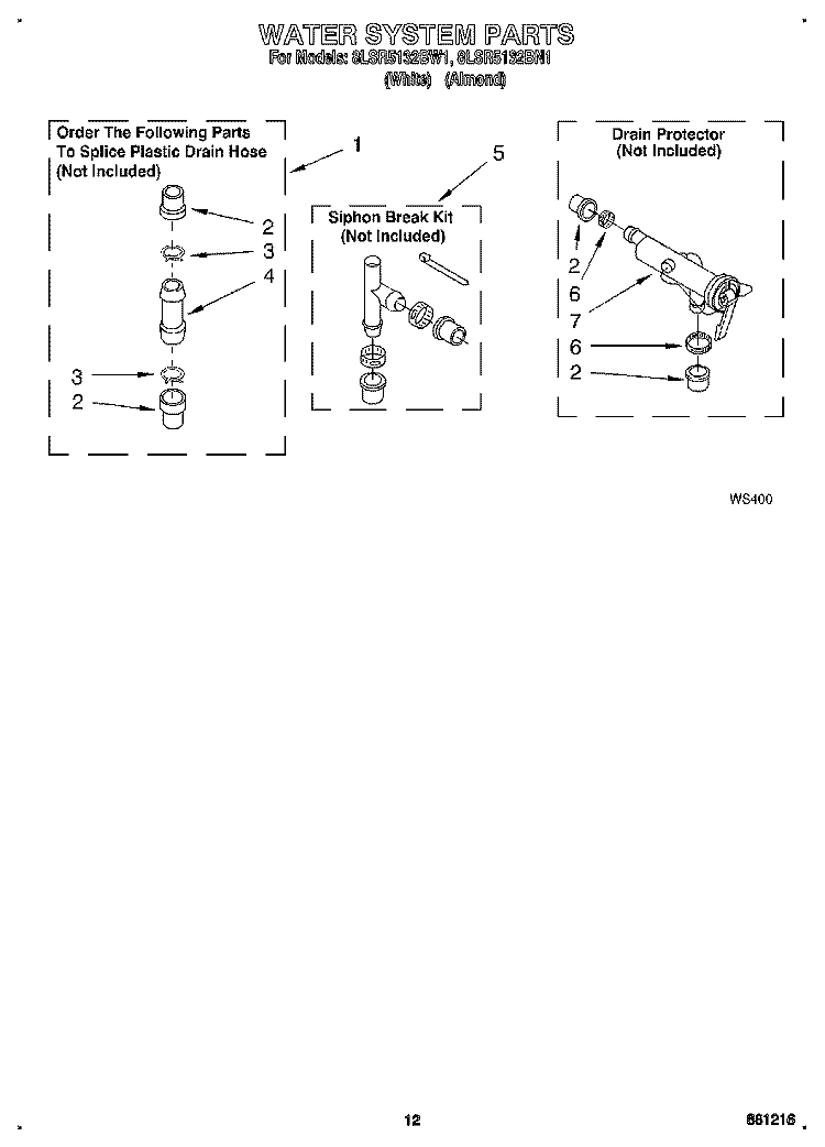 WATER SYSTEM Diagram and Parts List for 8LSR5132BW1  Whirlpool Washer