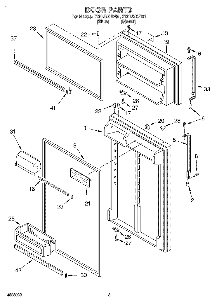 DOOR Diagram and Parts List for ET21UKXJT01  Whirlpool Refrigerator